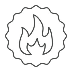 Sticker for hot sale thin line icon, black friday concept. Vector graphics. Fire flame on sticker, shopping sign on white background, outline style icon for mobile or web design.
