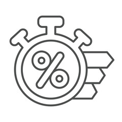 Stopwatch with percent thin line icon, black friday concept. Vector graphics. Clock timer for discount time, shopping sign on white background, outline style icon for mobile or web design.