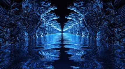 Obraz premium A blue tunnel with water reflecting the surroundings perfectly