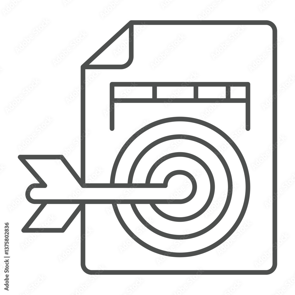 Poster document file with bow target thin line icon, neural dataset concept. vector graphics. file with key