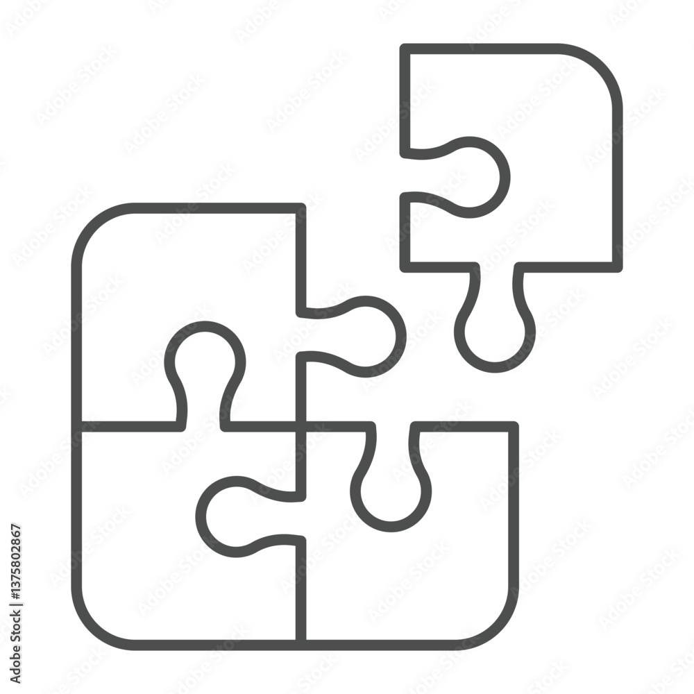 Poster puzzle game pieces thin line icon, neural dataset concept. vector graphics. creative logic for gamin