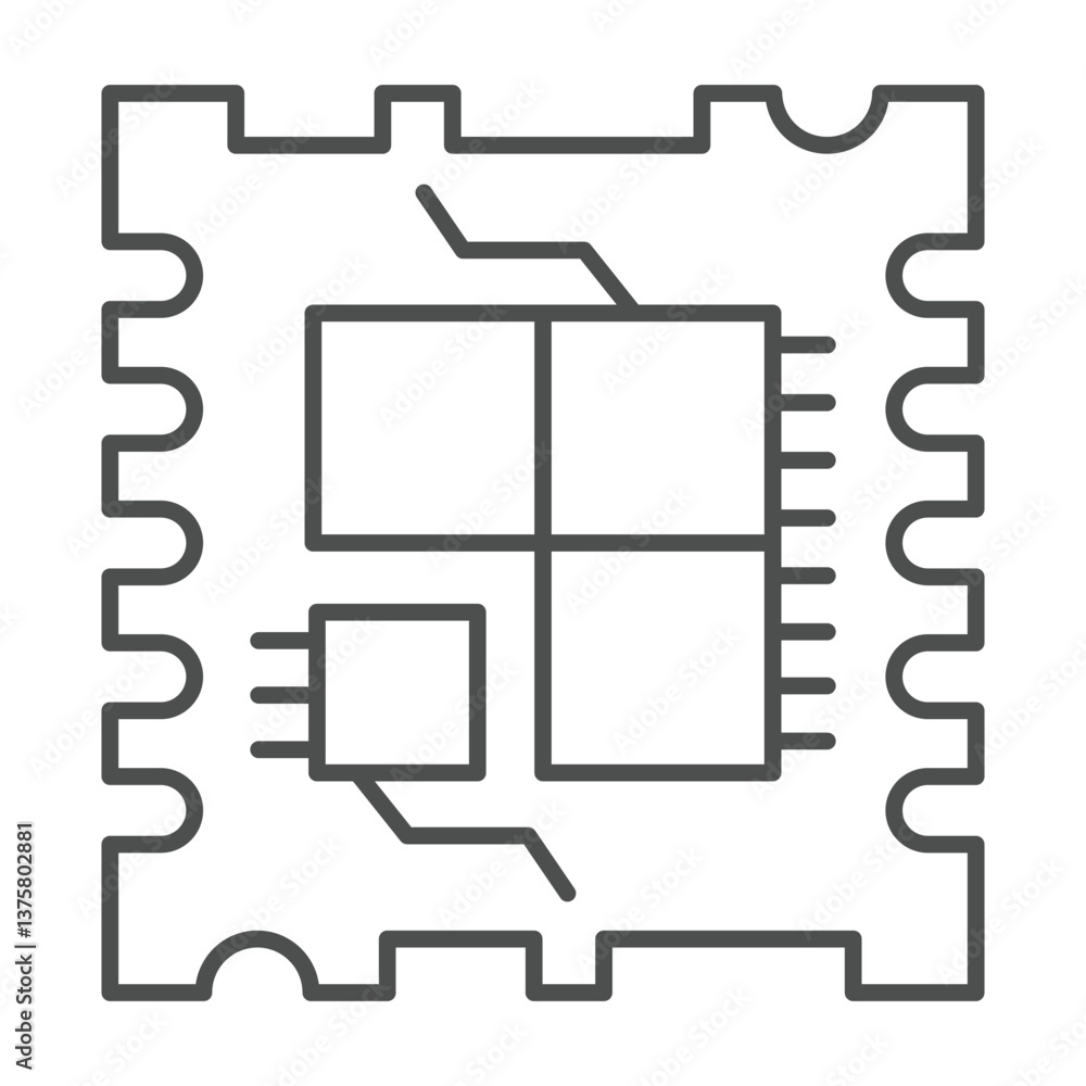 Poster powerful processor with low energy core thin line icon, neural dataset concept. vector graphics. ene