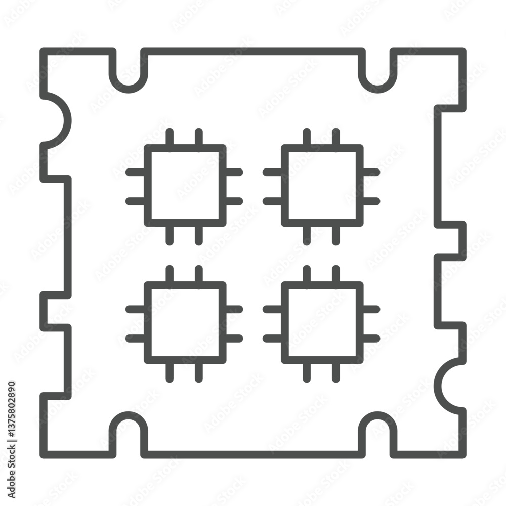 Aufkleber processor chip with four threads thin line icon, neural dataset concept. vector graphics. microchip 