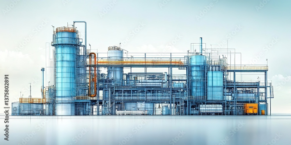 Poster modern industrial facility featuring advanced machinery and integrated systems for efficient product