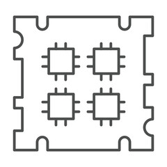 Processor chip with four threads thin line icon, neural dataset concept. Vector graphics. Microchip for data training sign on white background, outline style icon for mobile or web design.