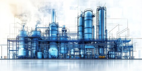 Industrial facility with complex machinery and structures in a modern design showcasing advanced technology and processes