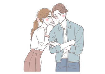 内緒話をしている男性と女性のイラスト