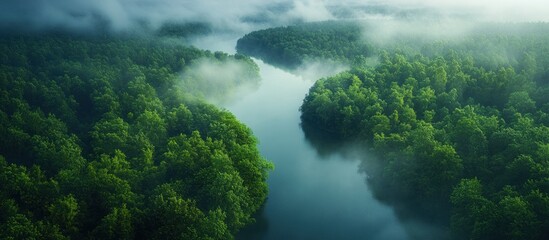 Misty River Winding Through Lush Forest (1)
