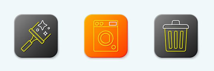 Set line Rubber cleaner for windows, Washer and Trash can icon. Vector
