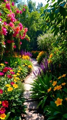 Vibrant Garden Pathway in Full Bloom
