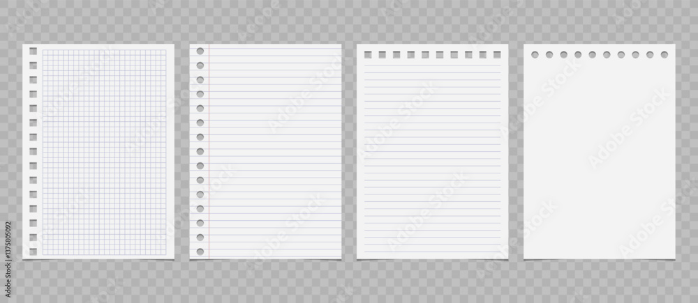 Poster set of torn lined and squared paper. torn sheet of paper from a notebook with rough edges. vector il