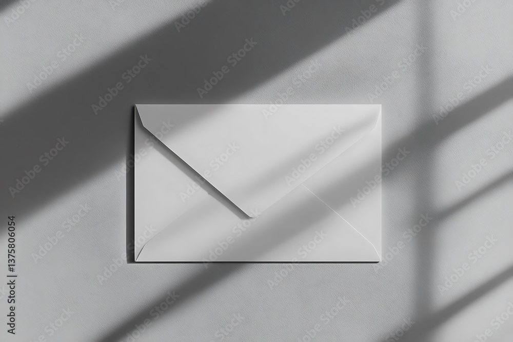 Poster minimalist white envelope on gray textured background with subtle shadow detail
