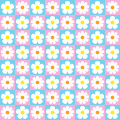 Cute daisy seamless floral pattern with shape design for fabric, textile, clothing, wrapping paper, cover, banner, interior decoration. Floral background. Vector illustration design