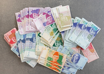 High Angle View of Pakistan New Banknotes
