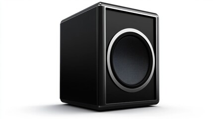 Fototapeta premium Black Subwoofer Speaker with Round Grill on a White Background