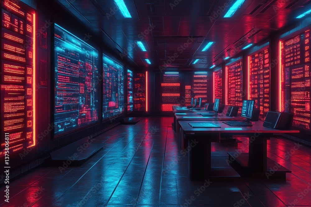 Aufkleber futuristic server room with glowing displays and computers