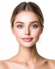 Fototapeta premium Beautiful Young Woman with Natural Makeup and Blue Eyes