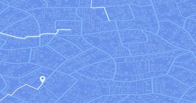 Navigator traffic animation line and destination GPS technology transportation. Concept of isometric view city map with road. Motion background futuristic 4K stock video