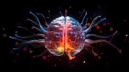 Obraz premium Vibrant Brain Visualization with Colorful Energy Patterns and Vectors