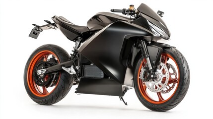 Obraz premium Sleek Black Motorcycle with Stylish Design and Orange Accents