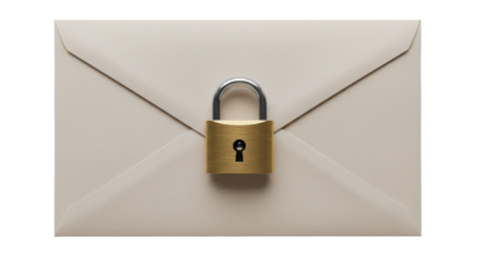 Isolated Beige Envelope Secured with Golden Padlock