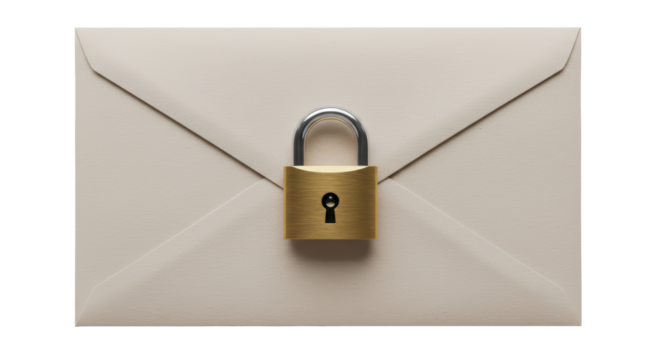 Isolated Beige Envelope Secured with Golden Padlock