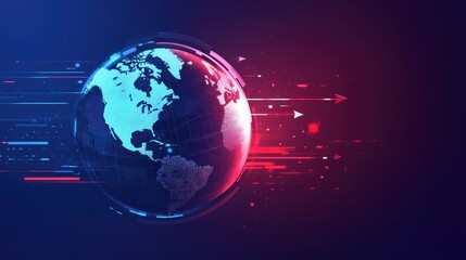 Global Connectivity: A digital depiction of Earth, rendered with a high-tech aesthetic, showcasing a web of global communication and data exchange.