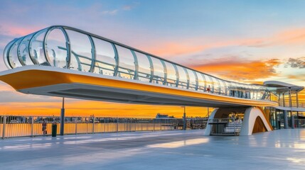 Obraz premium Modern Architectural Bridge Design at Sunset by Waterfront