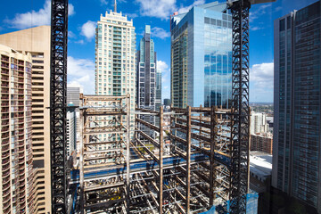 The Sydney building boom with new skyscrapers and construction occurring in Sydney CBD, Australia