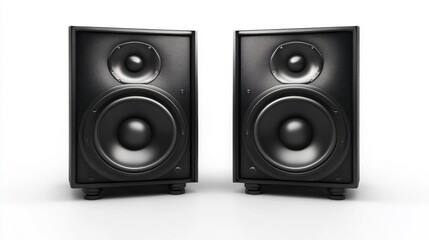 Black Studio Speakers on a White Background for Music Production