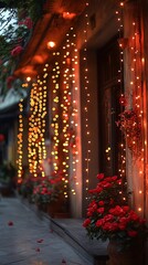 Diwali celebration with glowing lanterns and festive decorations.