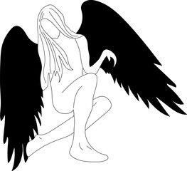 
sketch girl angel on white background