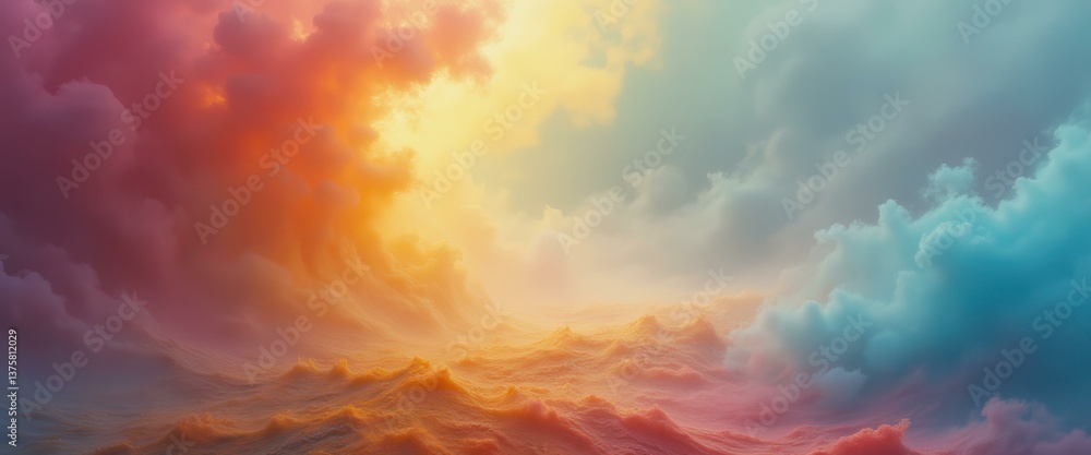 Poster abstract ethereal ocean landscape with swirling clouds and vivid colors conveying serenity and dream