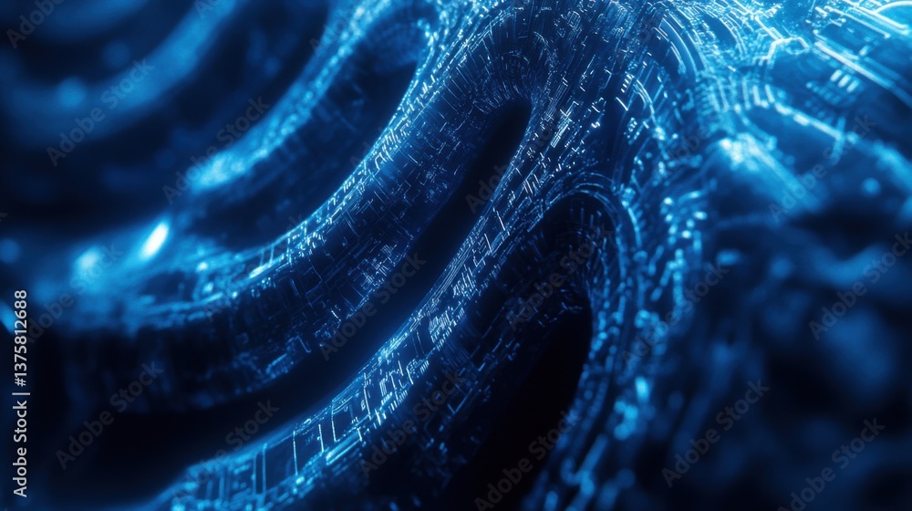 Poster abstract blue digital waves with intricate patterns, conveying a sense of technology and innovation 