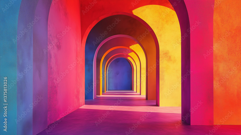 Poster a surreal archway that leads to an alternate dimension of vibrant colors