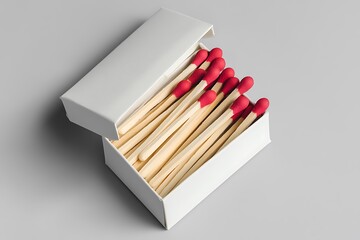 Open White Matchbox with Red Head Matches on Gray Background CloseUp View