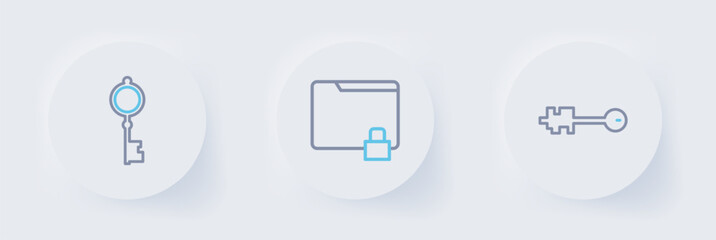 Set line Old key, Folder and lock and icon. Vector