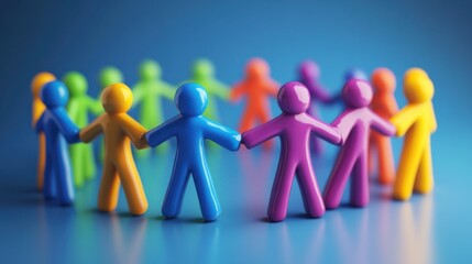 Colorful figures hold hands in a circle, symbolizing unity and connection among diverse communities