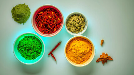 Colorful Spice Bowls: A Vibrant Array of Flavors and Aromas for Culinary Creativity