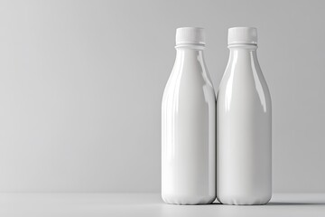 Pair of Elegant White Plastic Bottles with Ribbed Caps Isolated on White Background