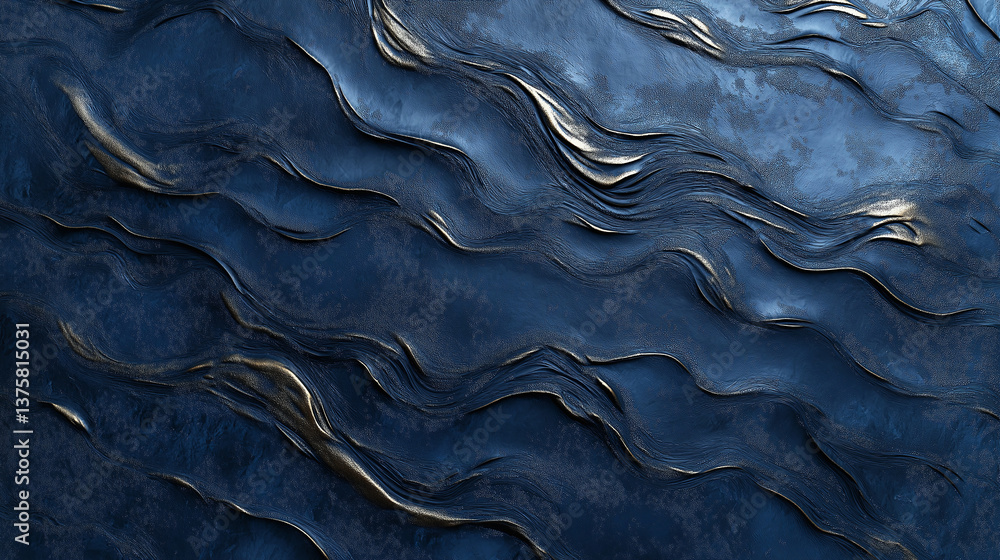 Poster a textured canvas that appears like moving liquid metal in deep blues