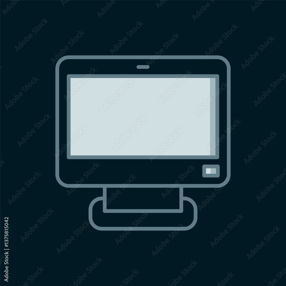 Poster line computer monitor screen icon isolated on black background. electronic device. front view. flat 
