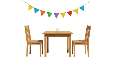 Isolated Wooden Table and Chairs with Bunting