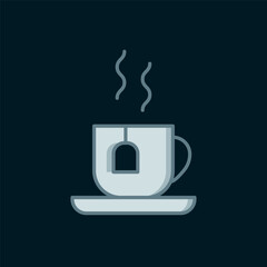 Line Cup of tea with tea bag icon isolated on black background. Flat filled outline style with shadow. Vector