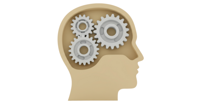 Isolated Head Silhouette with Rotating Gears Inside