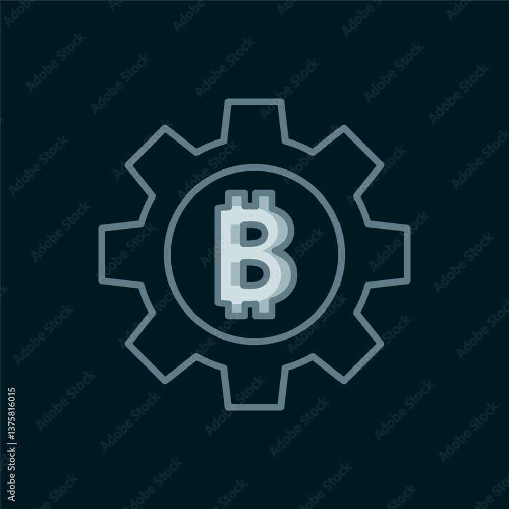 Poster line cryptocurrency coin bitcoin icon isolated on black background. gear and bitcoin setting. blockc