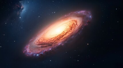 Fototapeta premium Cosmic Dance: A breathtaking image unveils a spiral galaxy, swirling with celestial dust and vibrant colors against a deep space backdrop.