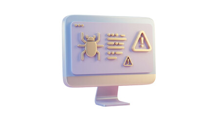 Isolated Computer Screen Displaying Bug and Warning Signs