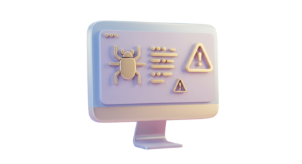 Isolated Computer Screen Displaying Bug and Warning Signs