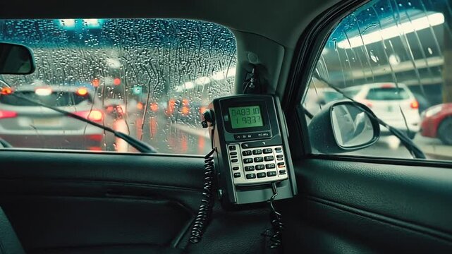 Dataphone in a taxi.